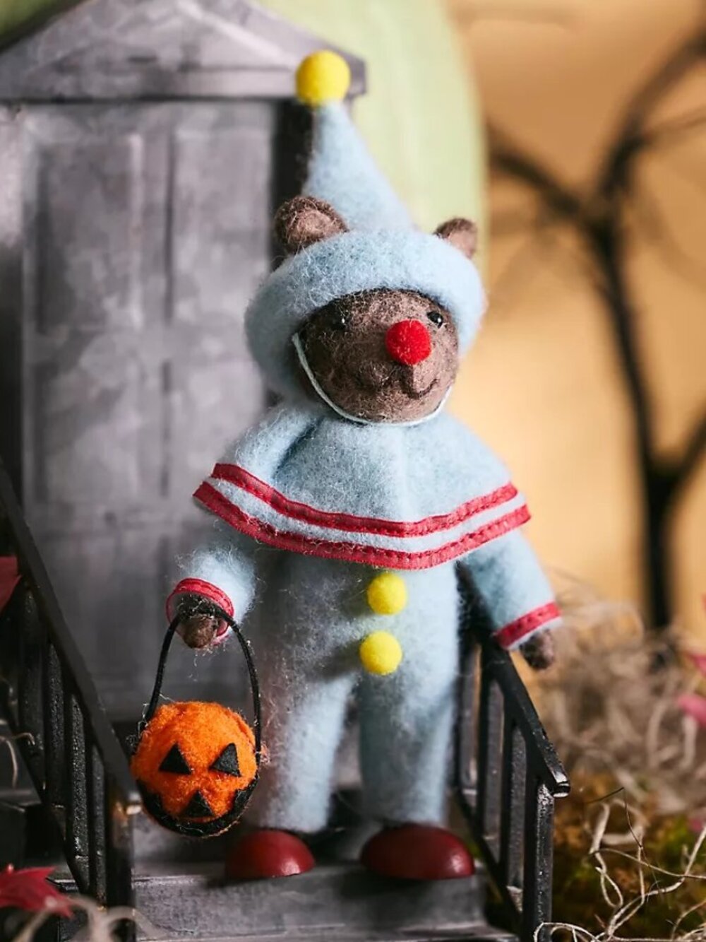 Anthropologie Halloween Clown Bear Felt Critter Ornament NEW Whimsy Circus Cute